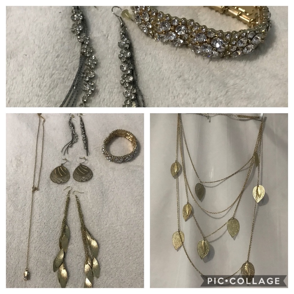 6 pc gold tone & sparkle jewelry